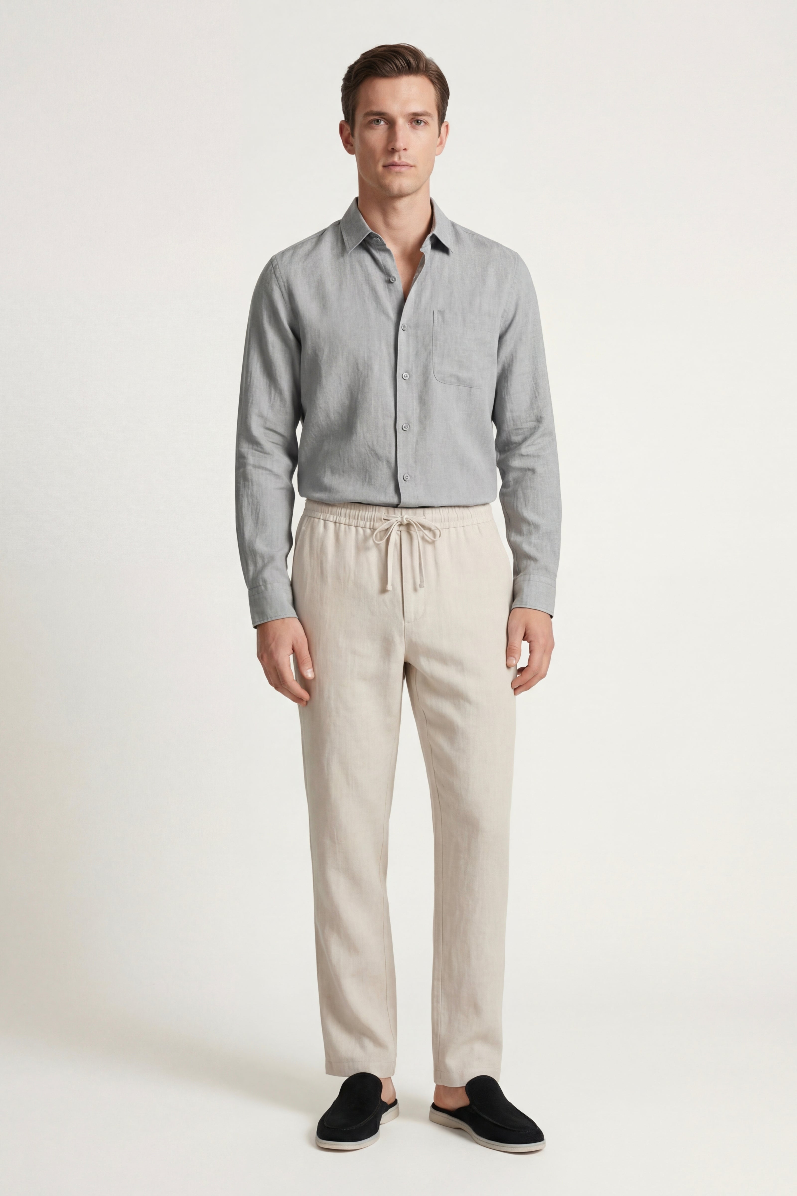 Pisa Linen Set Long Sleeve Grey/Beige