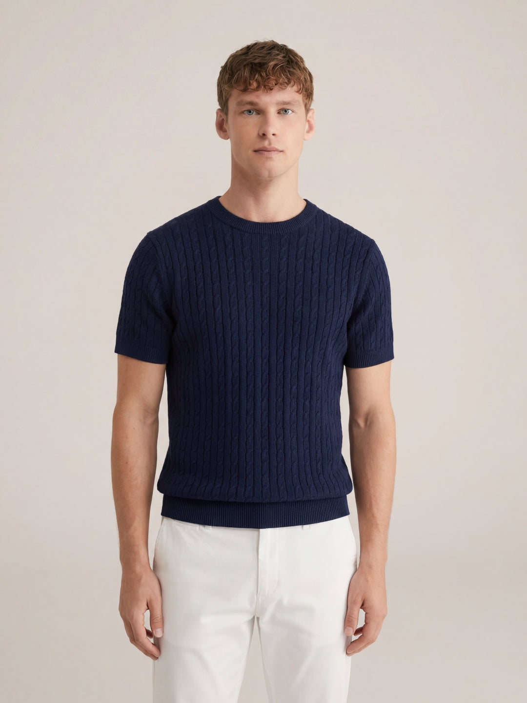 Nerano Cable Knit T-Shirt Navy