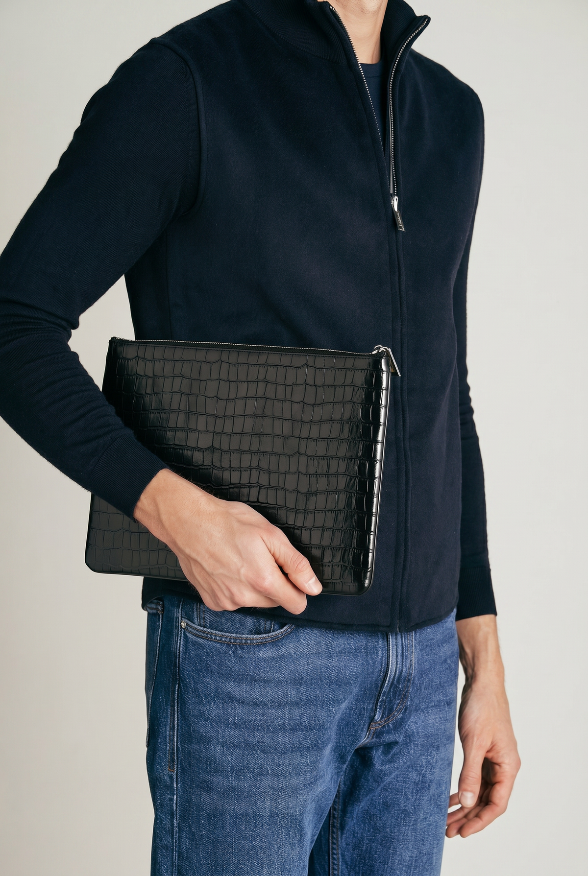 Crocodile Embossed Pouch Black