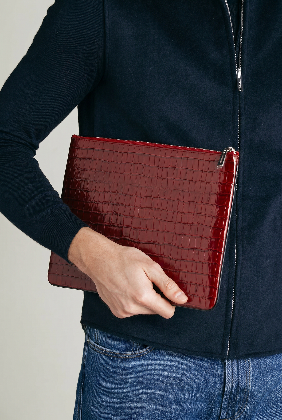 Crocodile Embossed Pouch Burgundy