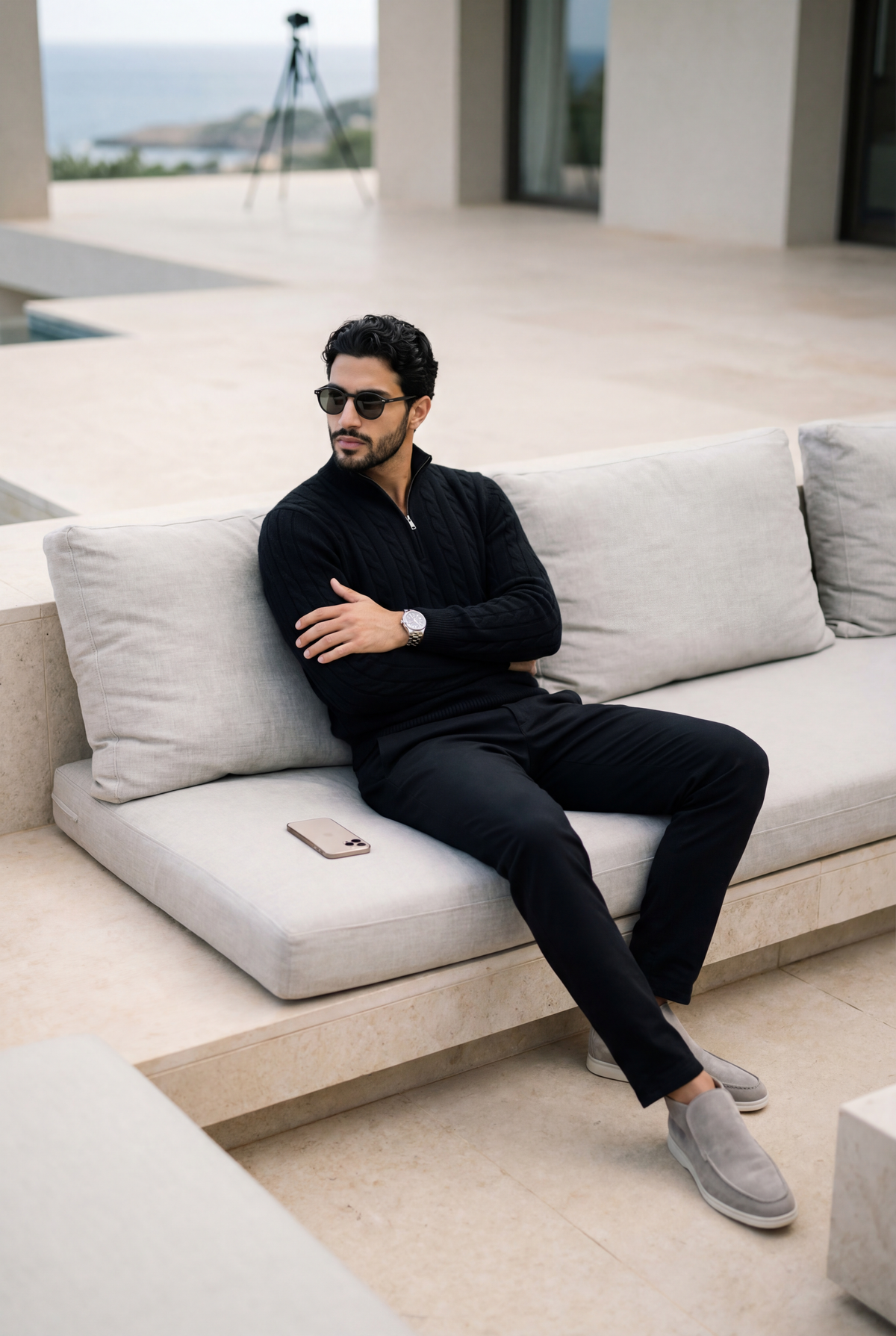 Como Cashmere Quarter Zip Black