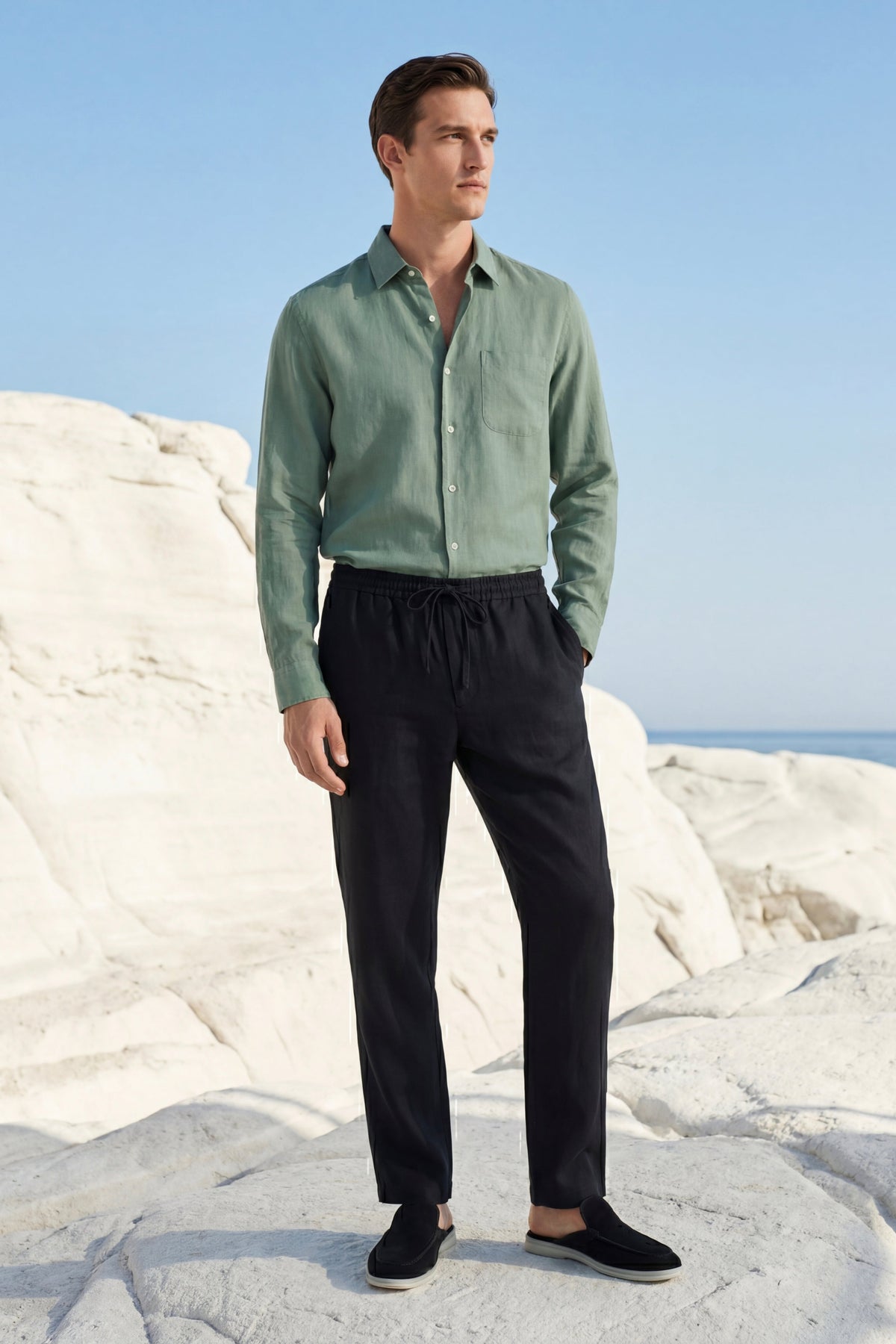 Pisa Linen Set Long Sleeve Green/Black
